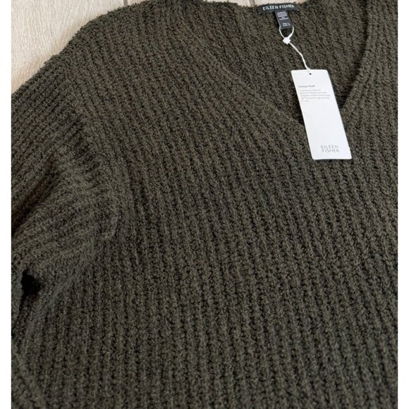 Eileen Fisher LARGE L Organic Cotton Fluff Cashmere Blend V-Neck Sweater NWT$268 - Picture 8 of 9